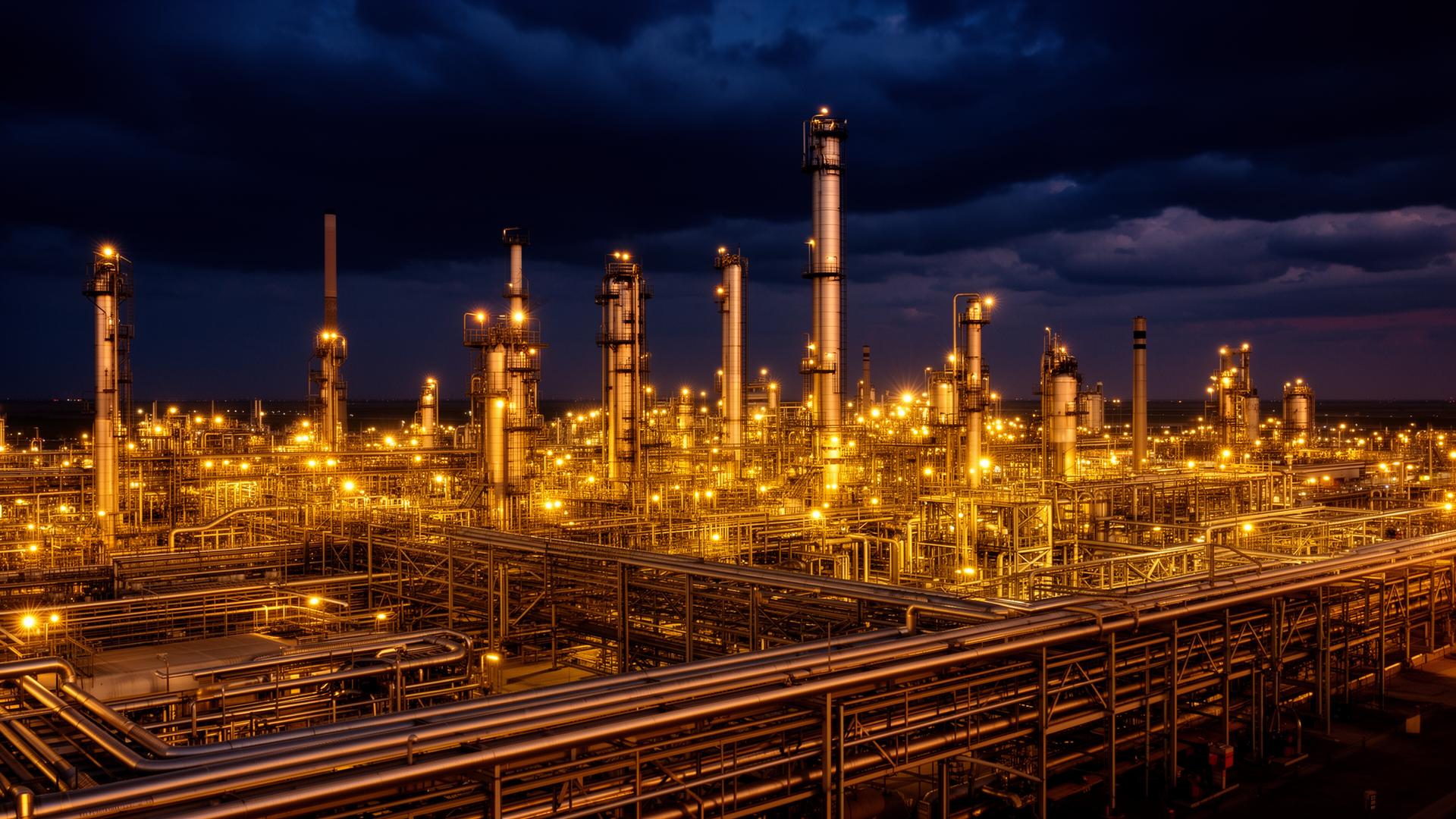 Petroleum refinery at dusk